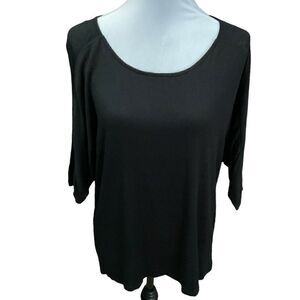 Bobeau Blouse Top Scoop Neck Short Sleeve Black Pullover Oversized Small